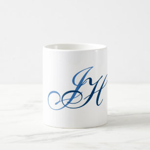 Kalligrafi Monogram Vita blå Plain Simple Kaffemugg