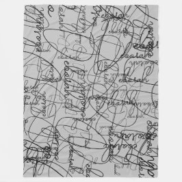 Kalligrafi Mönster av Black Namnteckning på Grått Fleecefilt