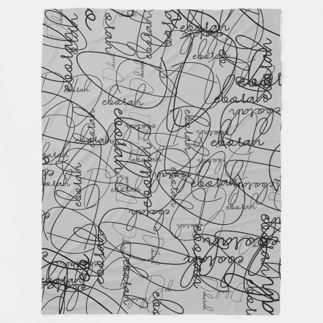 Kalligrafi Mönster av Black Namnteckning på Grått Fleecefilt (Framsidan)