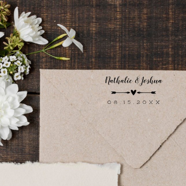 Kalligrafi Namn Heart & Arrows Bröllop Datum Stämpel (Skapare uppladdad)