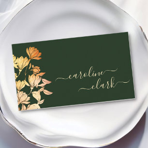 Kalligrafi Namnteckning Elegantens Blommigt Oliv g Visitkort