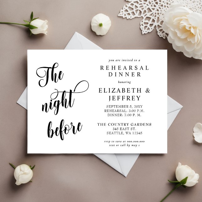 Kalligrafi natten före rehearsal middag inbjudningar (Calligraphy The Night Before Rehearsal Dinner Invitation)