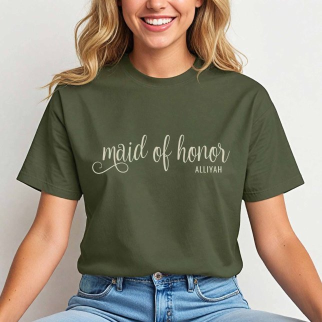 Kalligrafi Naturlig på Fatique Maid of honor T Shirt (Natural on Fatigue Green Maid of Honor Tshirt)