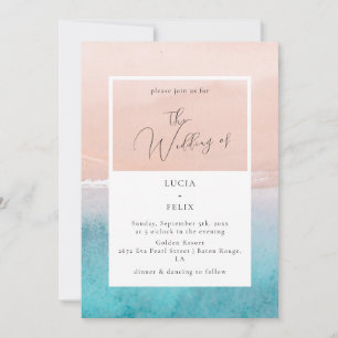 Kalligrafi Ocean Deep Blue Beach Wedand Inbjudningar