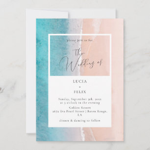 Kalligrafi Ocean Deep Blue Beach Wedand Inbjudningar