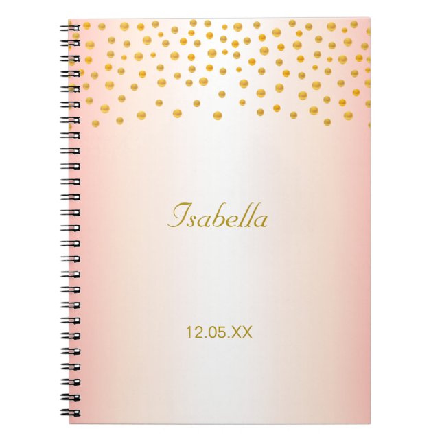 Kalligrafi och guldconfetti på roséguld anteckningsbok (Framsidan)