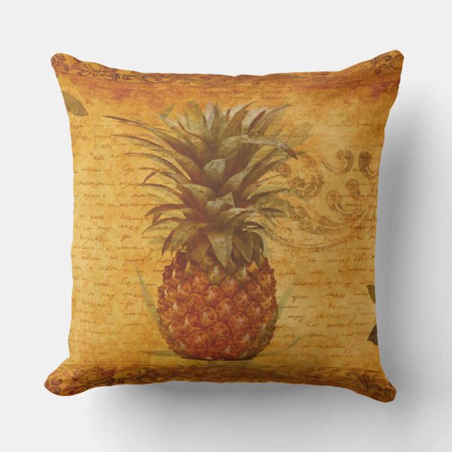 Kalligrafi och Vintage Ananas Kudde (Framsida)