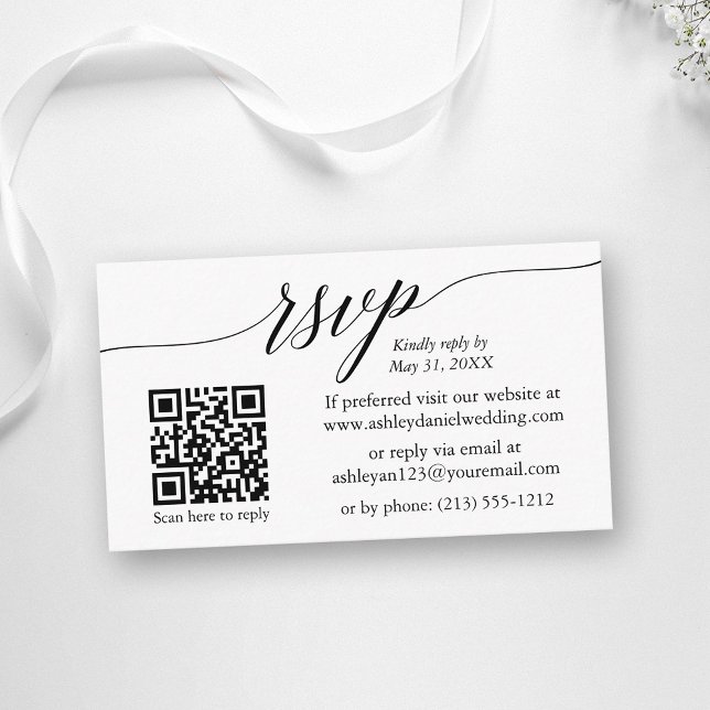 Kalligrafi OSA Bröllop enkel, minimalistisk QR Tilläggskort (RSVP enclosure card with QR code.)