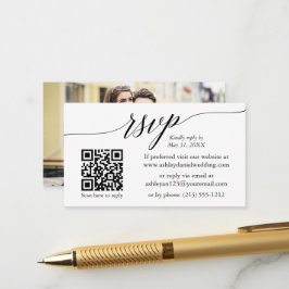 Kalligrafi OSA Bröllop minimalistiskt QR-foto Tilläggskort