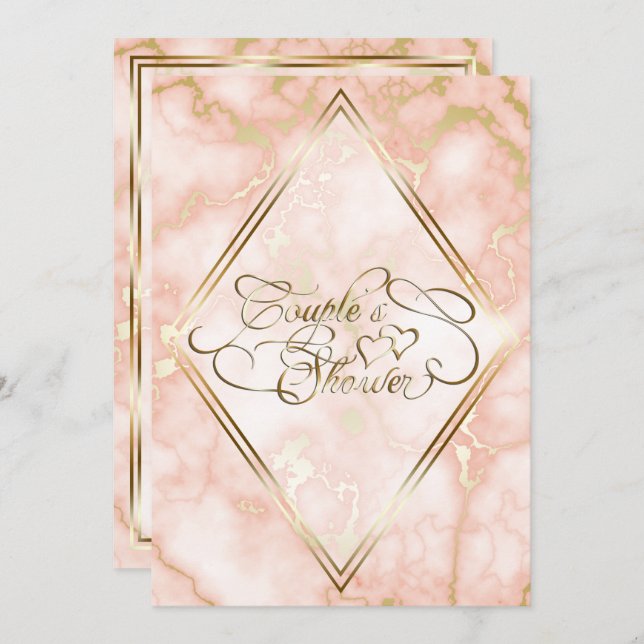 Kalligrafi över bröllop Ro och Guld Marble Ornate Inbjudningar (Fram/baksida)