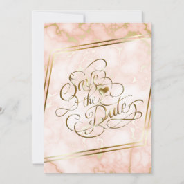Kalligrafi över bröllop Ro och Guld Marble Ornate Spara Datumet