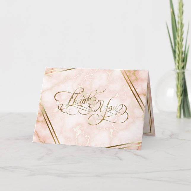 Kalligrafi över bröllop Ro och Guld Marble Ornate Tack Kort (Framsida)