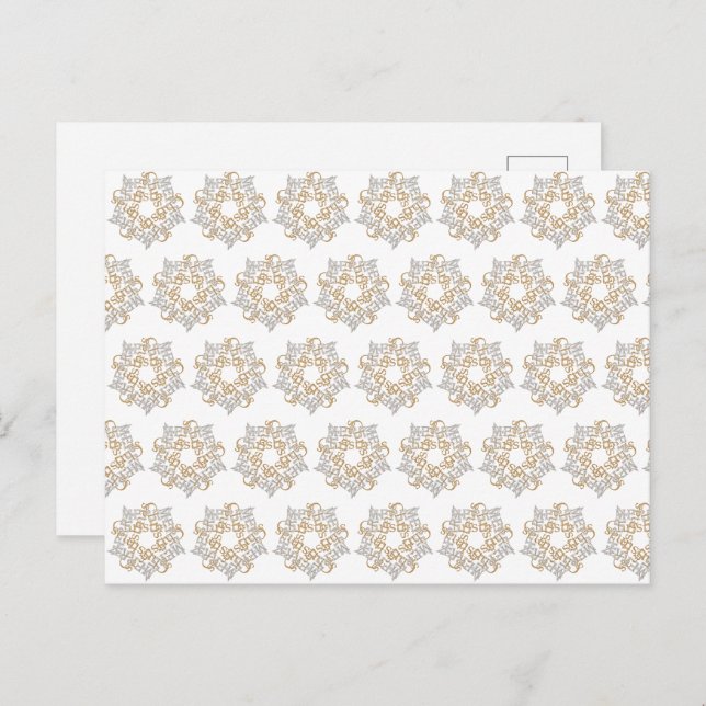 Kalligrafi över Mönster Guld Silver Vykort (Fram/baksida)