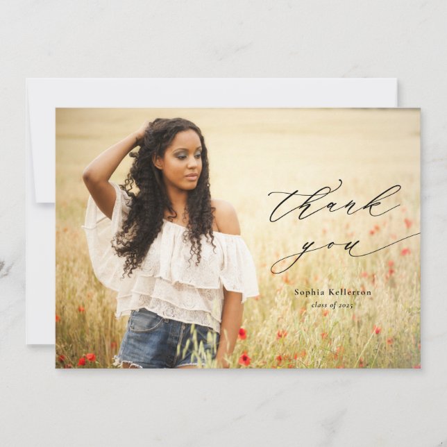 Kalligrafi - överlägg Foto Studenten Tack Kort (Framsida)