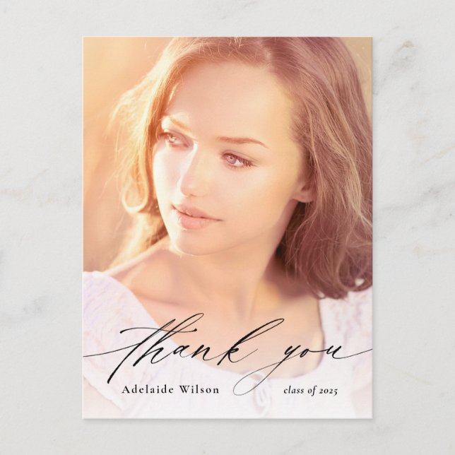 Kalligrafi - överlägg Foto Studenten Tack Vykort (Framsida)