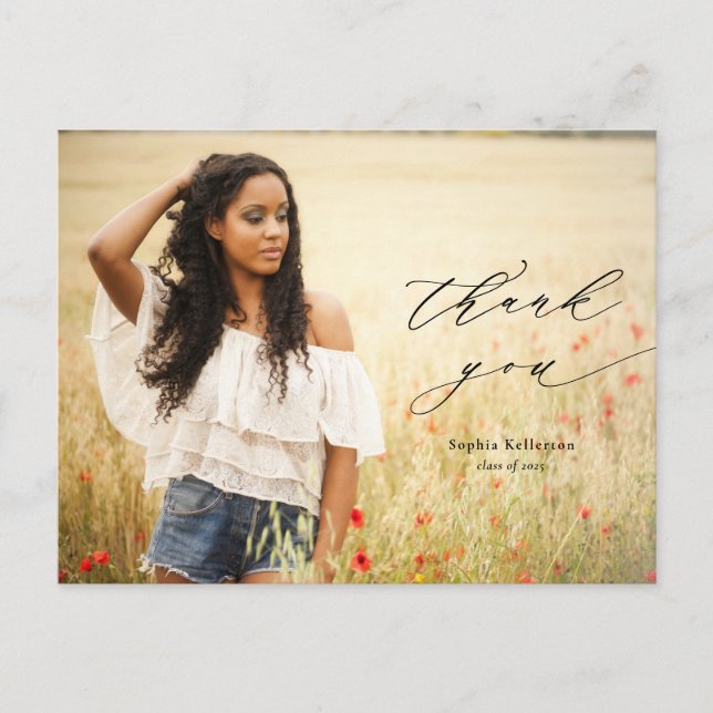 Kalligrafi - överlägg Foto Studenten Tack Vykort (Framsida)