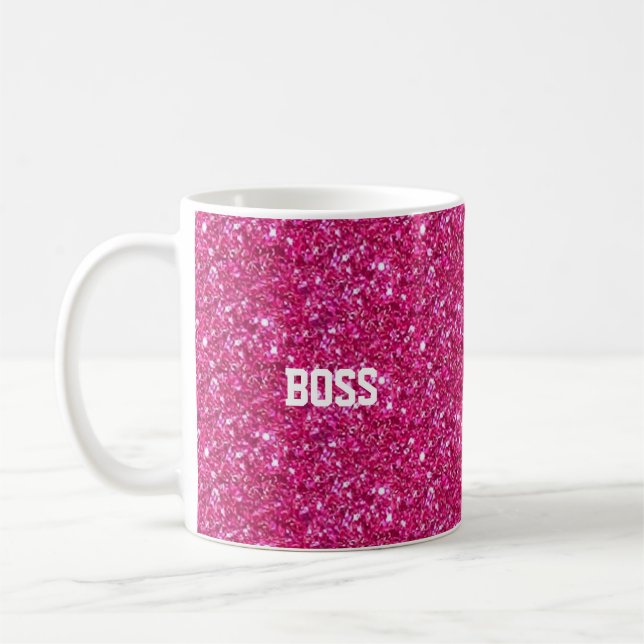 Kalligrafi på glittrande rosa kaffemugg (Vänster)