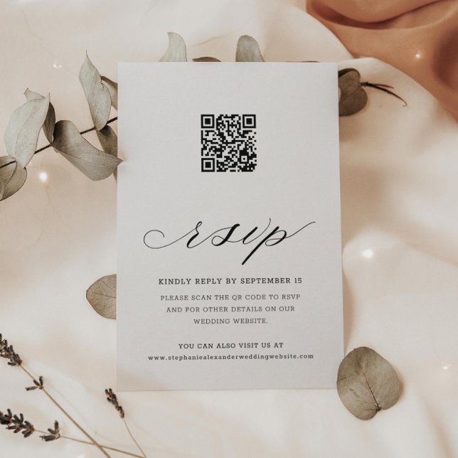 Kalligrafi QR-kod Blommig Bröllop RSVP-kort Tilläggskort (Skapare uppladdad)