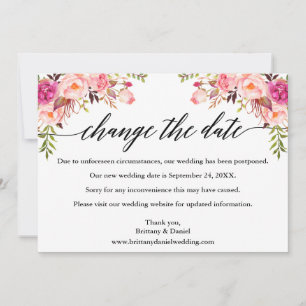 Kalligrafi Rosa Blommigt New Bröllop Date Card Spara Datumet