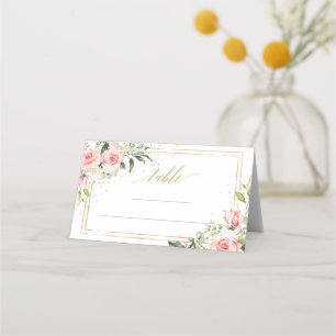 Kalligrafi  rosa ros eucalyptus guld ram placeringskort