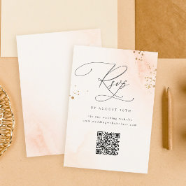 Kalligrafi Rosa Vattenfärg Bröllop QR OSA Kort