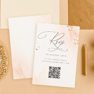 Kalligrafi Rosa Vattenfärg Bröllop QR OSA Kort