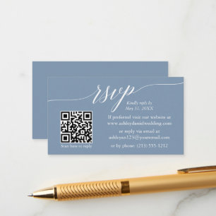 Kalligrafi RSVP Bröllops QR Dammig Blå Tilläggskort