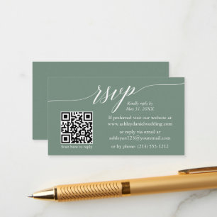 Kalligrafi RSVP Bröllops QR Sålgrön Tilläggskort
