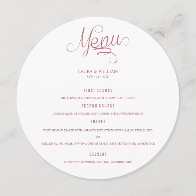 Kalligrafi Rund midmeny Bröllop för plåt Meny (Framsida)