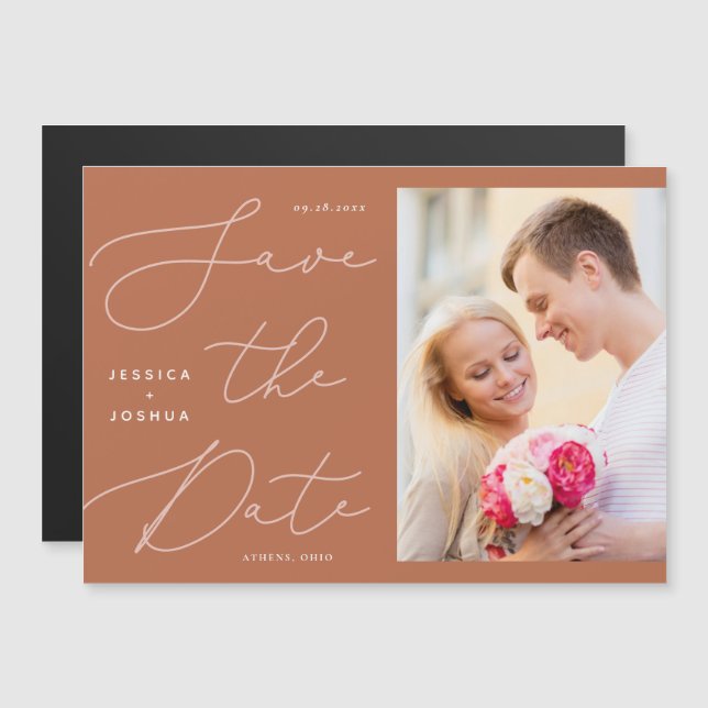 Kalligrafi Rust och  Rosa Spara datum magneter (Fram/baksida)