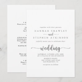 Kalligrafi Silver Front & Back Bröllop Inbjudningar