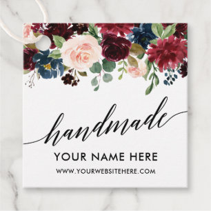 Kalligrafi Skript Burgundy Blue Blommigt Handmade Gåvor Etiketter