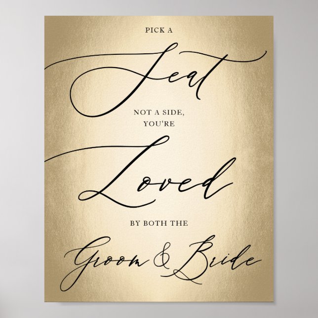 Kalligrafi, skript Guld Plocka A sätet Bröllop Poster (Framsidan)