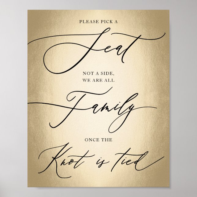 Kalligrafi, skript Guld Plocka A sätet Bröllop Poster (Framsidan)