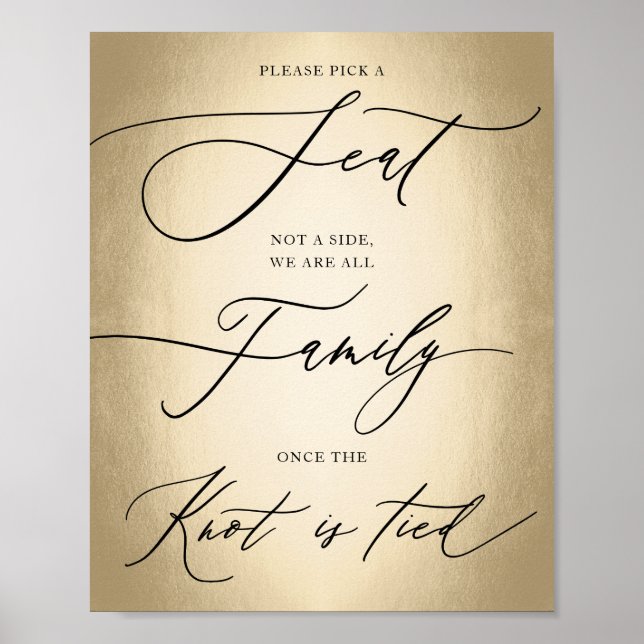 Kalligrafi, skript Guld Plocka A sätet Bröllop Poster (Framsidan)