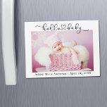 Kalligrafi, skript Heart Hej Baby Magnet Card<br><div class="desc">Modern,  minimalistisk,  enkelt Calligraphy Script Heart Hej Photo Announcement Magnet Card</div>
