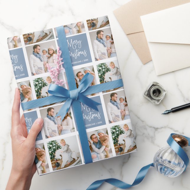 Kalligrafi - skript jul 3 Photo Dusty Blue Presentpapper (Gifting)