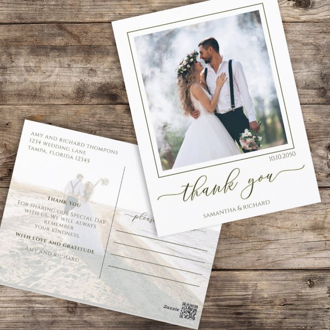 Kalligrafi Skript Modern Simple Two Photo Elegant Vykort (Skapare uppladdad)