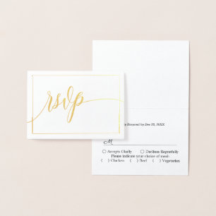 Kalligrafi Skript Vit Och Guld RSVP Folierat Kort
