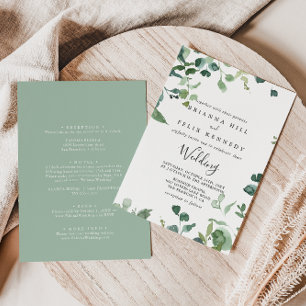 Kalligrafi Skriptblomma Front & Back Bröllop Inbjudningar