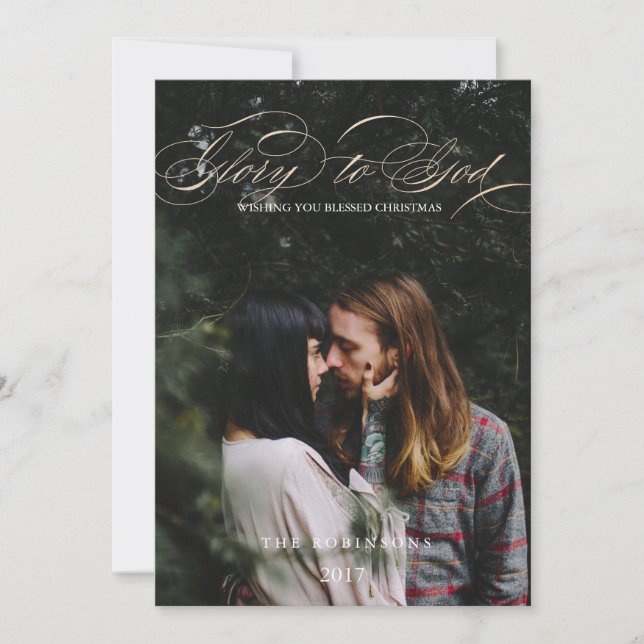 Kalligrafi Skriptet Glory till Gud julfoto Julkort (Framsida)