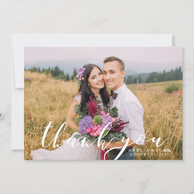 Kalligrafi, skriptöverlägg | Fototackkort Tack Kort (Framsida)