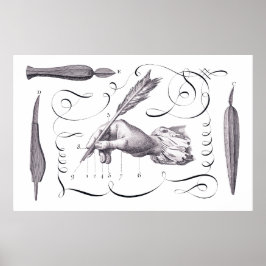 Kalligrafi, skrivning - Handsome 18 th C. Engratin Poster