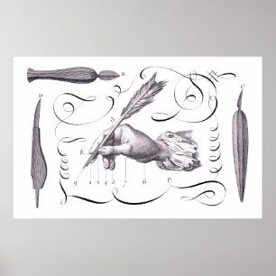 Kalligrafi, skrivning - Handsome 18 th C. Engratin Poster