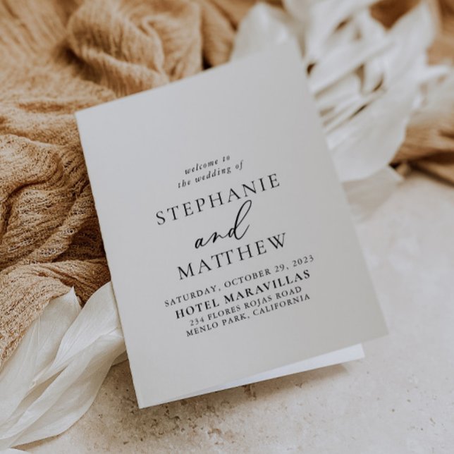 Kalligrafi, svart och vit, uppfälld Bröllop Program (Skapare uppladdad)