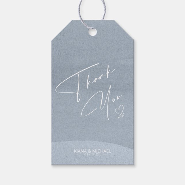 Kalligrafi Tack Heart Dusty Blue ID771 Presentetikett (Framsidan)