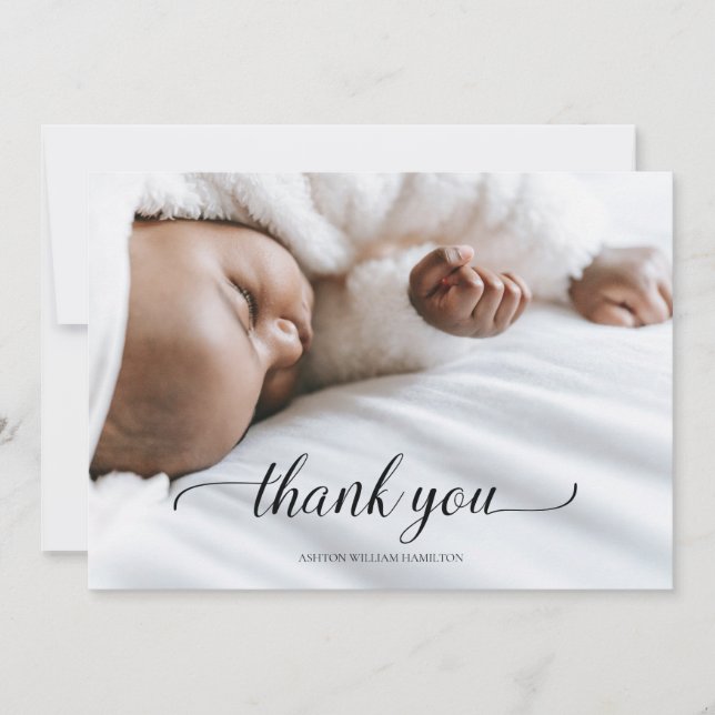 Kalligrafi - Tacken för foto Nyfödd bebis Shower Tack Kort (Framsida)