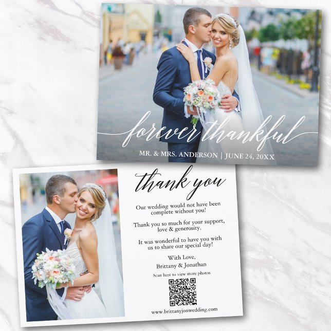 Kalligrafi - tankfull QR-kod 2 - foto Bröllop Tack Kort (Add your wedding website link to the QR Code so guests can scan & view more of your photos online.)