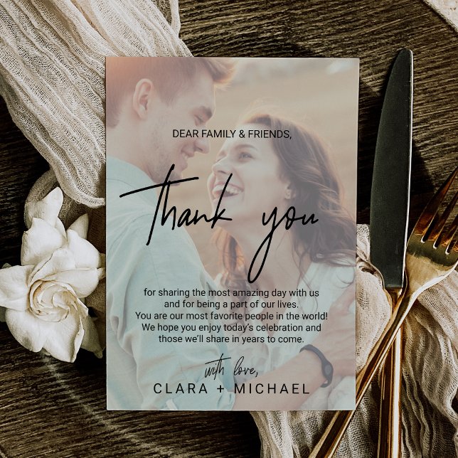 Kalligrafi | Tappat fotopatentkort Vykort (Whimsical Calligraphy | Faded Photo Thank You Card)