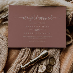 Kalligrafi Terracotta Elopement Announement Meddelande